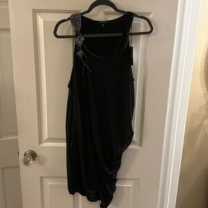 NWT Patrizia Pepe Black Hand-Beaded Mini Evening Dress